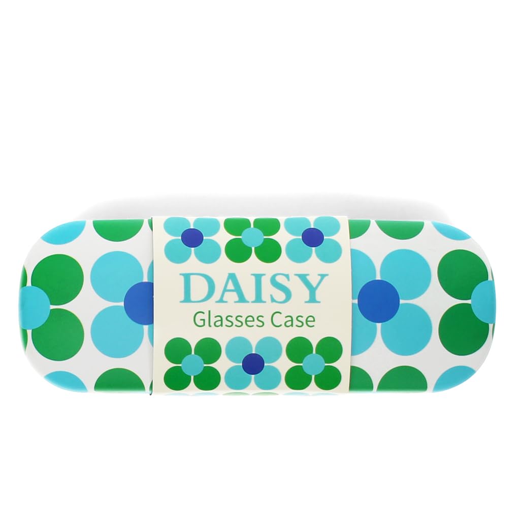 Rex London Unisex Blue And Green Daisy Hardshell Glasses Case & Cleaning Cloth, Hard Shell Spectacle Cases, Sunglasses Cover For Women, Eyeglass Box, Mens Sunglass Holder, Women's Eyewear Storage.