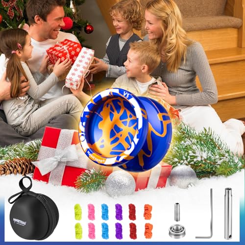MAGICYOYO V3 Responsive Yoyo for Kids 8-12 , Professional Yoyo for Adult, Dual Purpose Metal Yo-yo with KK Bearing + 12 Yoyos Strings, Bearing Removal, Axle, Yo yo Case (Blue Glod Splash) - Thumbnail 6