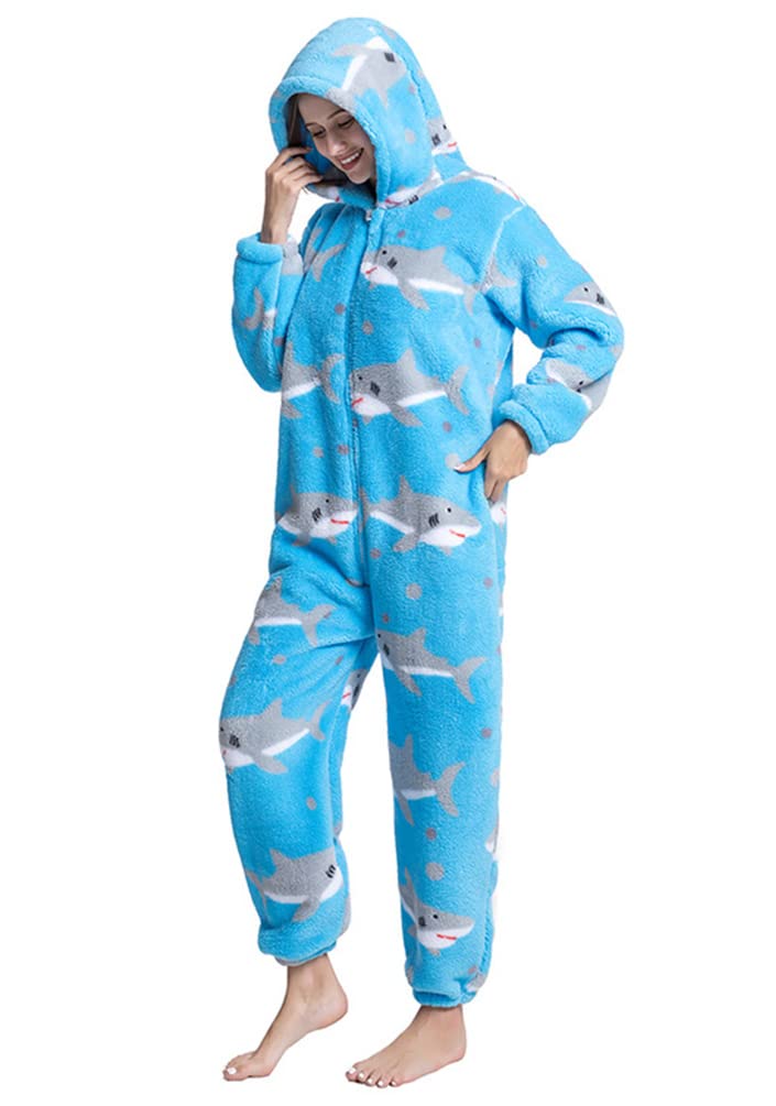 Pyjama Une Pièce Femme Et Fille – Combinaison Polaire Avec Capuche, Imprimé Animal, Manches Longues, Confort Hiver Et Maison