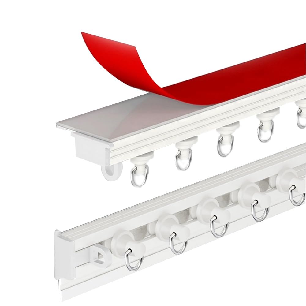 Elastyczna aluminiowa zasłona sufitowa, samoprzylepny drążek przesuwny do gładkich zasłon, cichy, prosty Ra na ściany (biały, 220 cm)