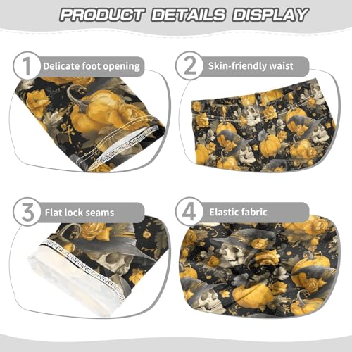 Girls Leggings Soft Toddler Ankle Length Bottoms Halloween Pumpkin Skulls Kids Dance Yoga Pants 4-10 Years3
