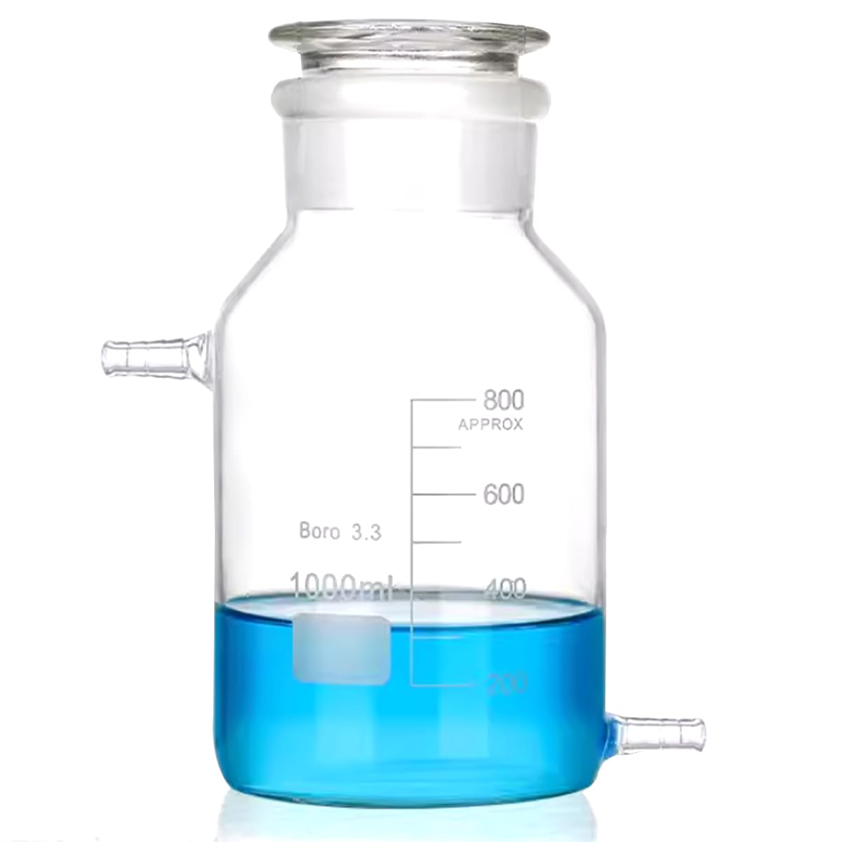 Botella de reactivo de desviación de vidrio de borosilicato, botella de almacenamiento de vidrio transparente de boca ancha, con tapón de vidrio esmerilado y dos cabezas de pagoda. (1000ML)