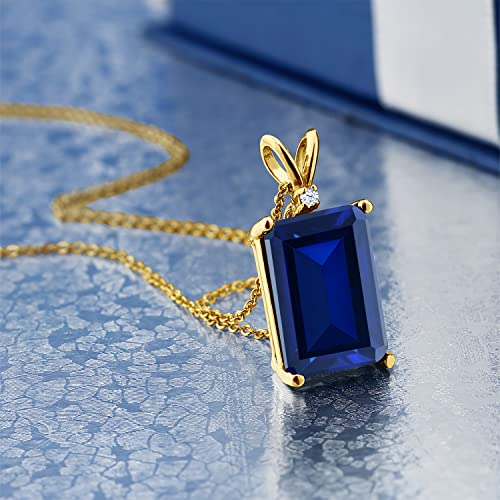 Gem Stone King 18K Yellow Gold Plated Silver Gemstone Birthstone Pendant Necklace For Women | 14X10MM Emerald Cut and 1.5MM Round Accents | With 18 Inch Silver Chain3