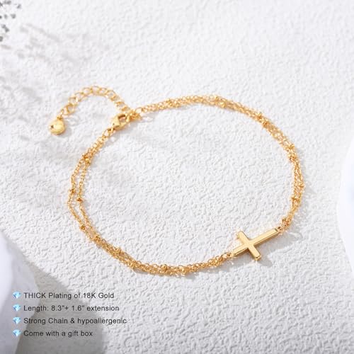 Image of Anklets for Women 14K Gold Plated Anklets Waterproof Ankle Bracelets for Women Silver Ankle Bracelet Layered Cross Satellite Bowknot Flower Pearl Beach Anklets Cute Jewelry Gift
