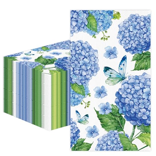 Servilletas de papel de hortensia azules desechables para invitados y eventos