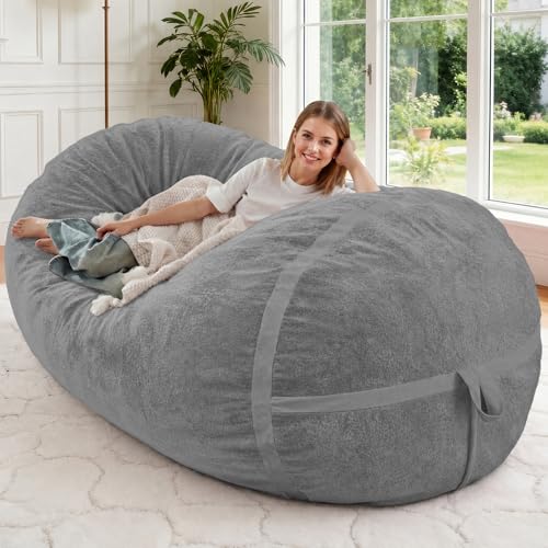 Image of 5FT Bean Bag Chair 5'Giant Bean Bag Chairs with Adults, Large Beanbag Chair | Bean bag Lounger with Machine Washable Cover Luxurious Velvet Fabric, Comfy Chairs for Living Room, Bedroom, Dorm, Darkgrey