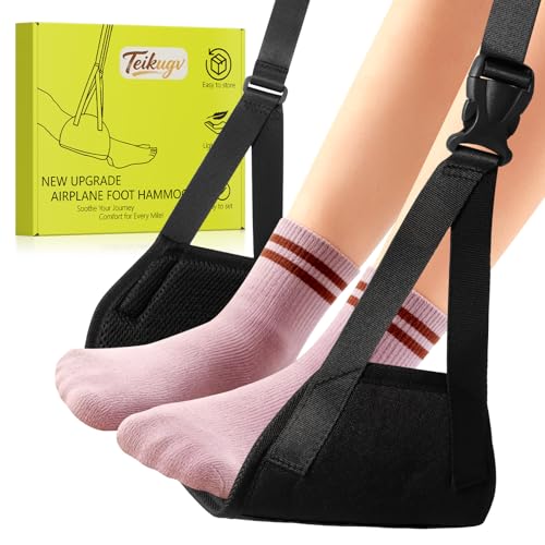 Airplane Foot Hammock, Travel Essentials Thickened Bamboo Foot Rest for Plane Travel with Adjustment...