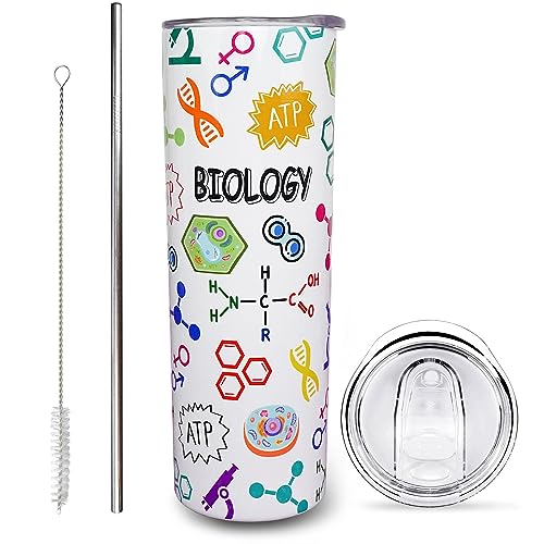 Biology Gift Biology Teacher Mug Biology Tumbler Cup Biology Teacher Gift for Women Men 20 Oz Stainless Steel Insulated Water Bottle With Lid and Straw