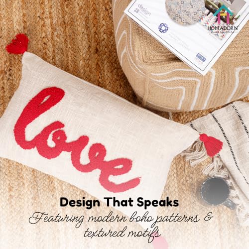 Image of HOMADORN 100% Cotton Text Pattern Handtufted /Embroided Decorative Cushion Cover (12X20 Inches) (1, Love RED)