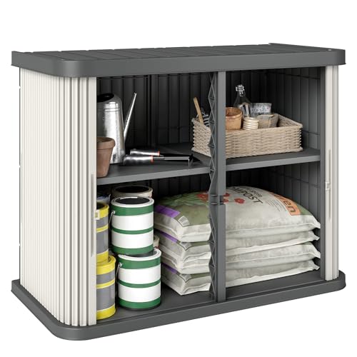 Outsunny Coffre de Rangement Extérieur 480 L, 2 Niveaux avec Portes Coulissantes, Boîte de Jardin Résistant aux UV, pour Jardin Terrasse, 120,5x59,5x92cm,...