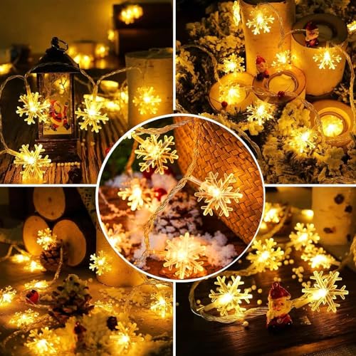 Image of K D 14 LEDwarm Yellow Snow Flake LED Lights for Decoration - 14 String Fairy Lights for Home, Diwali, Christmas & New Year Decor