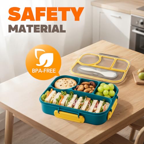Image of EASYFUN Bento Box Adult, Lunch Box, 4-Compartment Lunch Containers, Drop-Proof, Dishwasher Safe & Made with BPA-Free Materials (Dark blue)
