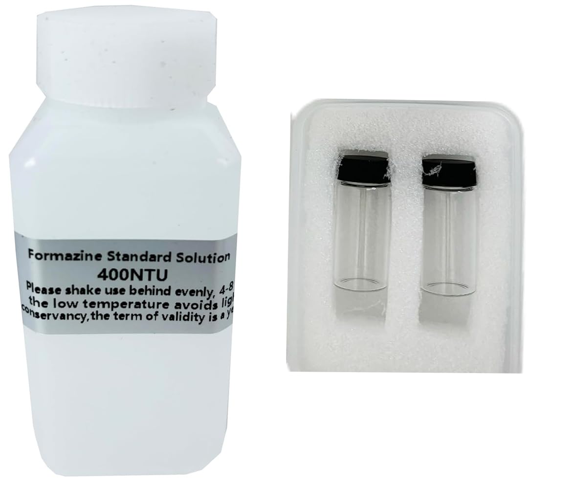 Turbidity Meter 2 Sample Bottles 60mm Glass Vials with Turbidity Meter Calibration Solution 400NTU 100ml for SGZ-200BS SGZ-200B SGZ-20B SGZ-50B SGZ-400B Standards ISO7027