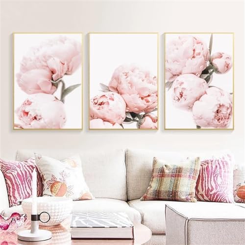 Láminas minimalistas de peonías rosas y cuadros botánicos en lienzo 60x80