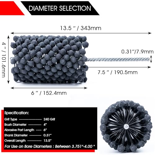 Image of 4 Inch Cylinder Hone Tool 240 Grit Flexible Ball Brush for Engine