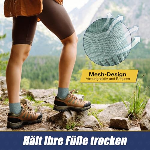 Niofind Merino Wandersocken Damen Herren, Atmungsaktiv Quarter Sneaker Socken Wollsocken, Gepolstert Laufsocken Kurze Sportsocken für Alltag Sport Outdoor 6 Paar