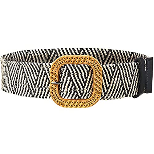 TBSCWYF Cinturones de Mujer, Cinturones de Cintura Elástico Tejido, Cinturón Flaco Bohemio con Hebilla de Madera Decorativo Casual Amplio Cinturilla Trenzada de Paja Damas Elegantes Jeans Vestido