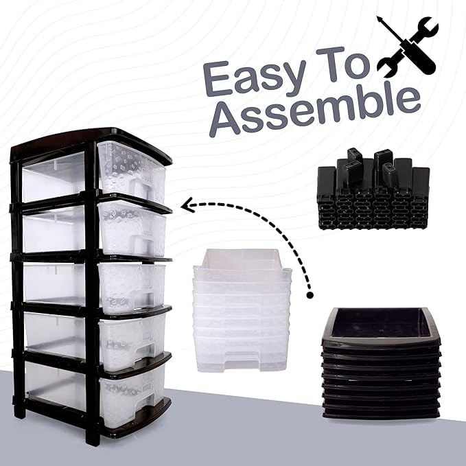 Image of KITCHIVO Plastic Modular Drawer Storage Chest Of Drawers Organizer Storage Box, Large Stomo Racks For Multipurpose Anti-slip Shoes Organizers (Transparent, 5 Layer)