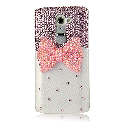 STENES Bling Phone Case Compatible with LG Escape 3 Case - Luxurious Crystal 3D Handmade Sparkle Diamond Rhinestone Clear Cover - Bowknot/Pink