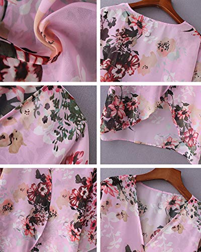 Image of Hibluco Women's Floral Kimono Cardigan Casual Chiffon Tops Loose Beach Cover Ups