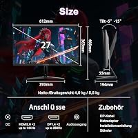 Minifire 27 Zoll Gaming Monitor, 260Hz, 2K QHD 1440P 1ms Adaptive Sync, sRGB 130%, HDR10, 2×DP1.4, 2×HDMI 2.1(TMDS) Wandbefestigung (MFG27F4Q Pro) – Ansicht 8