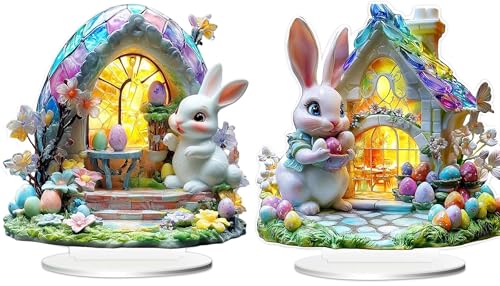 Osterdeko Osterhase Acryl 2D Osterhasen Ostern Deko Tisch Häschen Osterdekoration Osterhasen Statue für frühlingsdeko Osterdeko Innen Ostereier Hasenornament