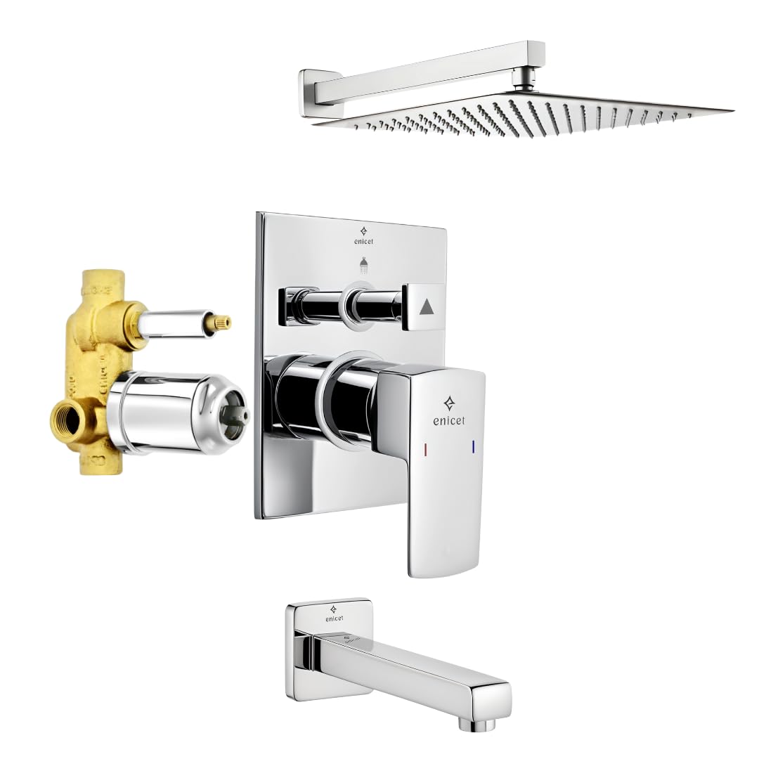 Enicet Brass High Flow Diverter Set With 8 Inch Overhead Shower, Chrome Finish, Bathroom Shower Set, Shower System, Hot And Cold Water Mixer Tap (TE134SP8) (B0DGGNP1P9) Amazon Price History, Amazon Price Tracker