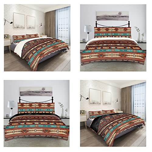Fuibeng 3 Pcs Bedding Duvet Cover Set Southwestern Tribal Aztec Stripes Printed Bedding Set With Pillowcase With Zipper Closure For Women Men Bedroom Home Decoration(King, Beige) #TOP1