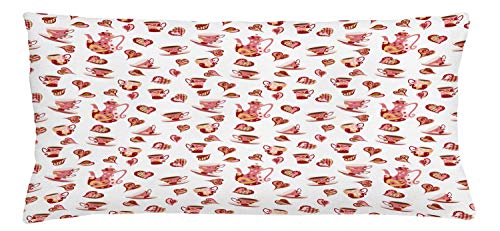 Lunarable Tea Party Throw Pillow Cushion Cover, Tea Cups Teapot Hearts Doodle Style Vibrant Coffee Invitation Themed Design, Decorative Square Accent Pillow Case, 36