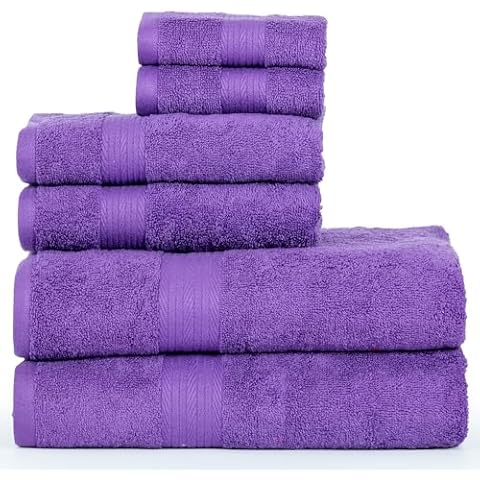 Ample Decor 100% Cotton Luxury 6 Piece Towels Set, 2 Bath Towels, 2 Hand Towels, 2 Wash Cloths for Bathroom - Purple Towel Sets Cover