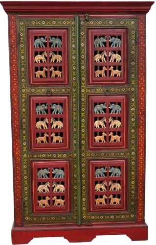 Guru-Shop Armoire Avec Sculptures et Peinture - Modèle 1, Rouge, 162x100x36 cm, Armoires Armoires Armoires Penderies