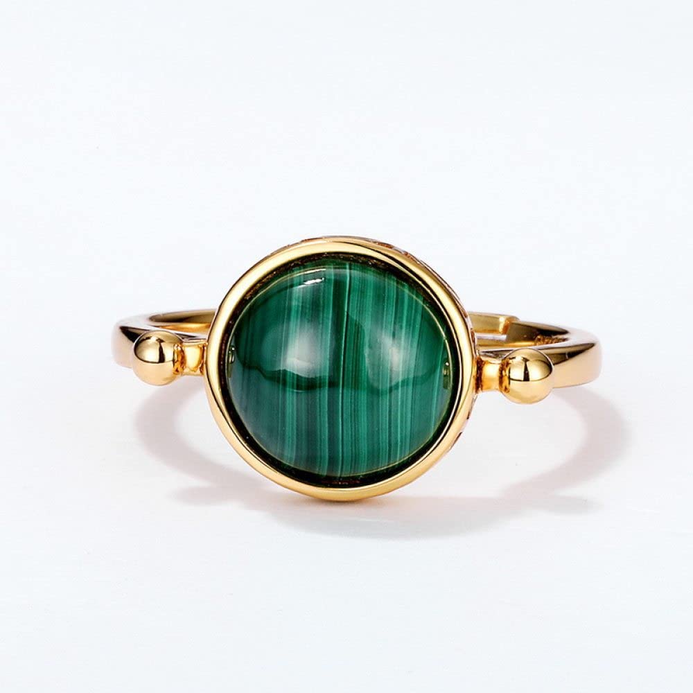 HGJH Anelli d'Argento,Anelli Regolabili per Donna Anelli Tondi in Argento Sterling 925 Malachite Placcato Oro Matrimonio 7 Anelli Chakra Anelli Promessi per Ragazze Signore