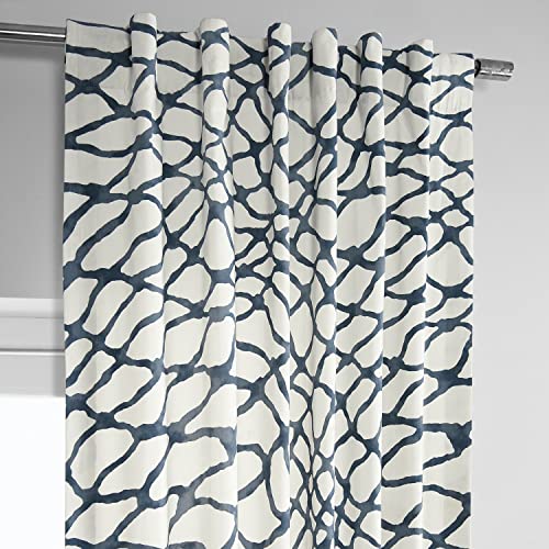 Image of PRTW-D50C-84 Ellis Printed Cotton Twill Curtain, Blue, 50 x 84, (1 Panel)