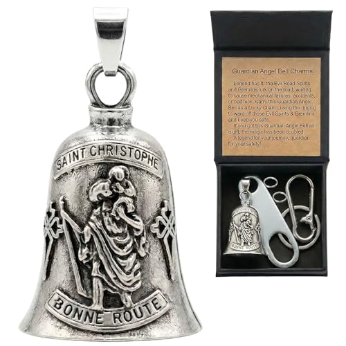 Image of Motorcycle Bell Guardian Angel Charm - Weather-resistant Good Luck Gremlin Bells With Gift Box, Legend Card, Keychain