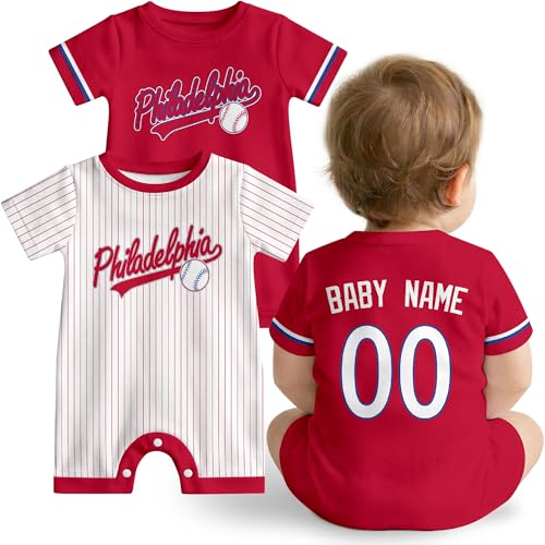 KREDE Philadelphia Baby Clothes Custom Baby Romper with Name and Number Personalized Bodysuit for Baby Boys Gifts
