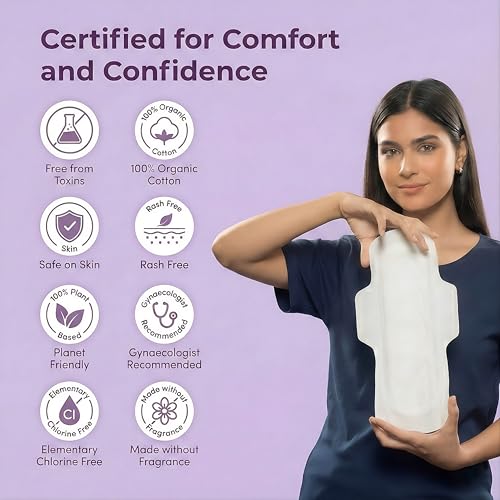 Image of Flawsome Plant-Based Sanitary Pads for Women | L Size, Pack of 10 | Ultra-Thin, Rash-Free & Toxin-Free | Ultra Soft & Breathable | Leak-Proof with 50% Wider Back | Super Absorbent for Sensitive Skin (Without Disposal Covers)