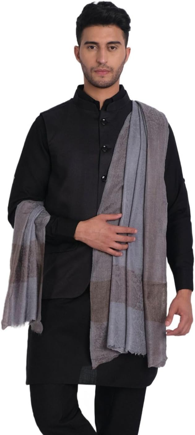 Zamour Large Woven Indian Scarf Shawl Prayer Wrap for Men, Faux Cashmere in 100% Wool