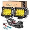 NAOEVO 4 Inch LED Pod Lights, Spot Flood Yellow LED Fog/Driving/Off Road Lights, Small LED Light Bar with 2 Leads Wiring Harness, LED Cube Work Lights for Truck Boat ATV UTV, 2 Pcs (Yellow)