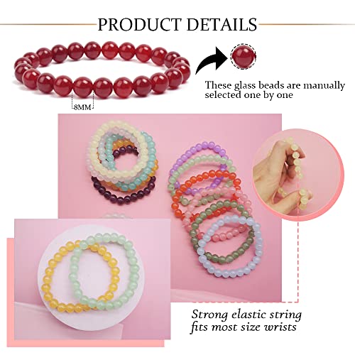 SAMOCO 18Pcs 8mm Beaded Stretch Bracelet Handmade Round Glass Bracelet for Women Multicolor Matte Beads Elastic Bracelet4