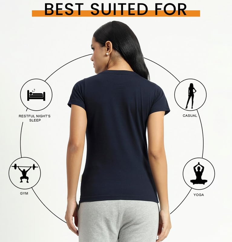 Image of Sleepynuts Women's Plain Round Neck Regular Fit Half Sleeve Cotton T Shirt