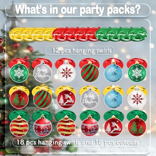 Image of Christmas Ball Hanging Swirls Decorations, 30 Pcs | Christmas Ball Hanging Foil Swirl Xmas Tree Snowflake Elk Ceiling Decor for Xmas Holiday Party Supplies