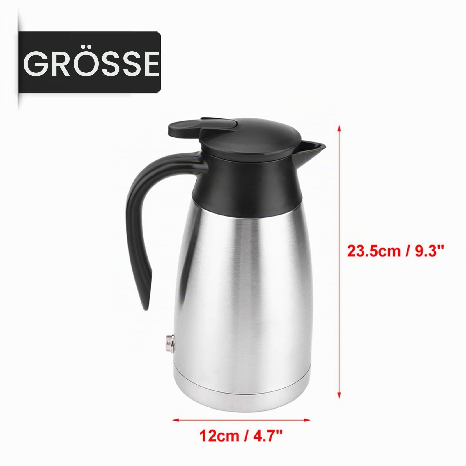Auto Wasserkocher, 12V/24V 1000Ml Reisewasserkocher, Edelstahl Elektrisch Im Auto Wasserkocher Reise-Thermoskanne Heizwasserflasche mit Zigarettenanzünder für Auto Wohnmobil Camping