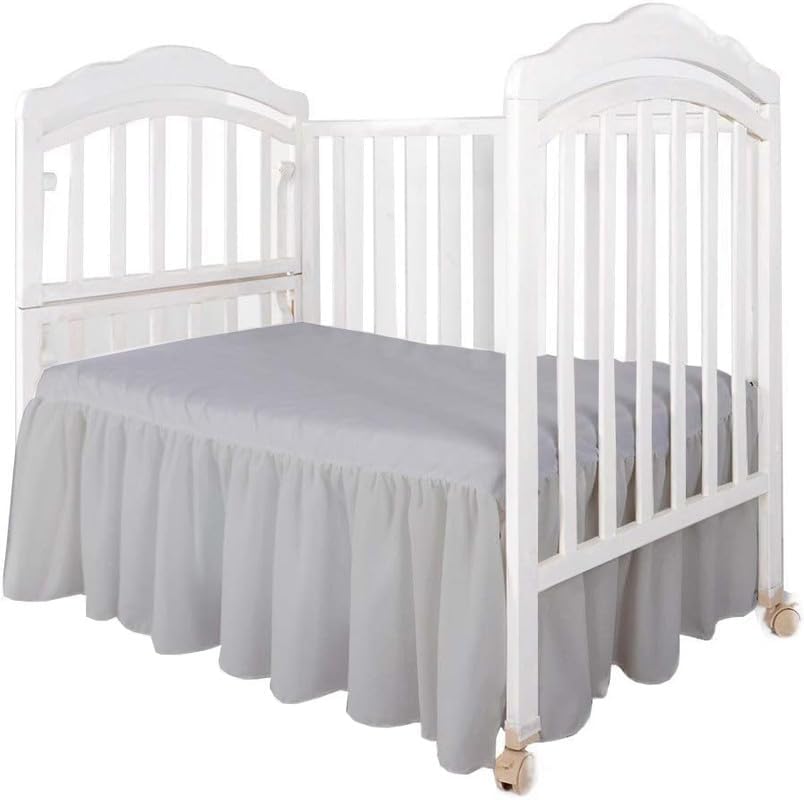 Image of Cotton Crib Bed Skirt Dust Ruffle with Split Corners, 14 inch Drop, Light Grey | Nursery Standard Crib Bedding Bed Skirt for Baby Boys and Baby Girls. Hides Under-Crib Storage for a Neat Appearance
