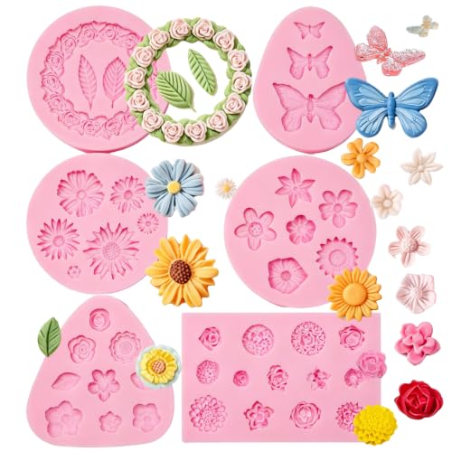 Muyulin Butterfly Molds Silicone, 6 Packs Flowers Mold