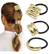 AOREAS Metal Hair Ties,Metal Geometric Elastic Hair Ties,Ponytail Hair Cuff,Gold Hair Ties Wrap H...
