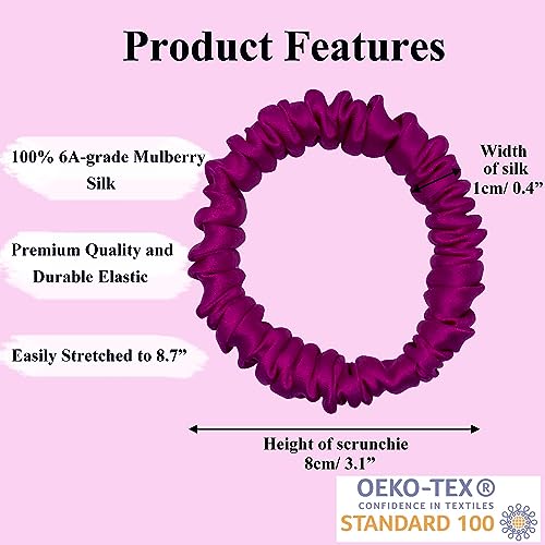 Image of VLOMOT 6 Pcs Set 100% Pure Mulberry Silk Hair Scrunchies Silk Hair Ties with 6 Chic Colors Everyday Skinny Scrunchies Silk Ponytail Holders Hair Care No Damage (Hot Pink)