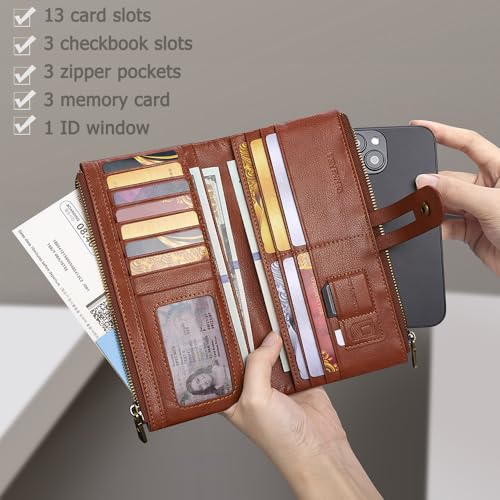 VANNANBA Mens Long Zipper Wallet RFID Blocking Genuine Leather Large Capacity Checkbook Card Holder Organizer for Travel Business4