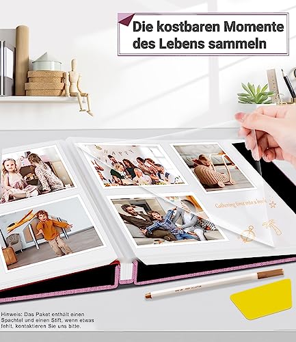 LOVEER Selbstklebende 10x15 Fotoalbum Einkleben und zum Selbstgestalten Groß leinen Photoalbum mit 60 Weißen Seiten, für Hochzeit Jahrestag Geburtstag Geschenke mit Einem Kugelschreiber, 33x32cm