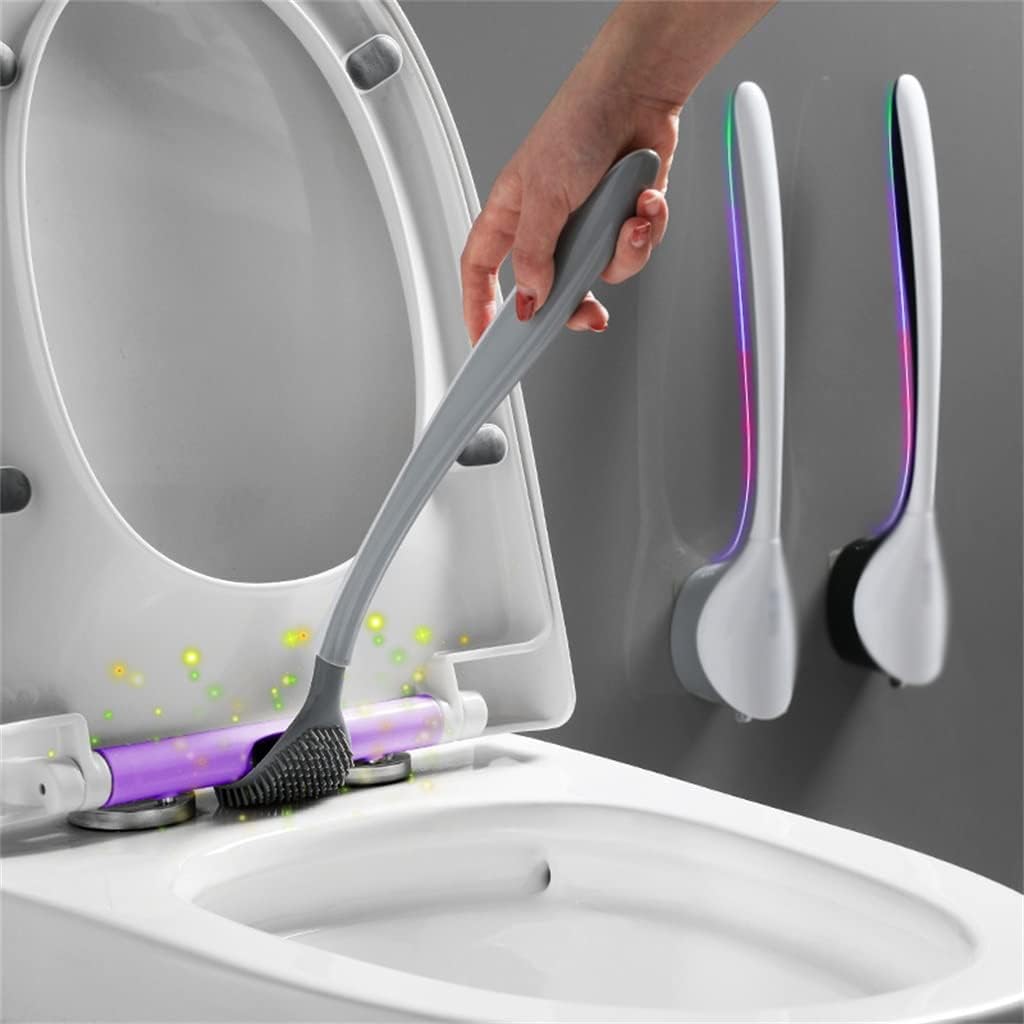 Silicone Toilet Brush and Bracket Compact Wall-Mounted Punch-Free Cleaning Kit Tool Accessories
