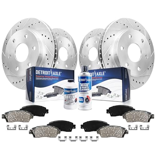 Image of Detroit Axle - Brake Kit for 4.2L Buick Rainier GMC Envoy Chevy Trailblazer Drilled Slotted Disc Rotors Ceramic Brake Pads Replacement : 11.8 inch inch Front and 12.76 inch inch Rear Rotors